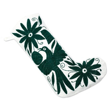Load image into Gallery viewer, Dark Green Tenango Embroidered Christmas Stocking - Tenango Boot in Green | NOVICA
