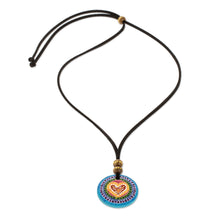 Load image into Gallery viewer, Hand Painted Rainbow and Heart Pendant Corded Necklace - Rainbow of Love | NOVICA