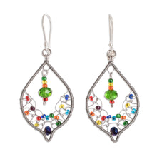 Load image into Gallery viewer, Beaded and Filigree Beaded Dangle Earrings With Silver Hooks - Crystal Leaf | NOVICA