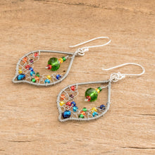 Load image into Gallery viewer, Beaded and Filigree Beaded Dangle Earrings With Silver Hooks - Crystal Leaf | NOVICA