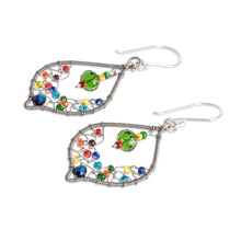 Load image into Gallery viewer, Beaded and Filigree Beaded Dangle Earrings With Silver Hooks - Crystal Leaf | NOVICA