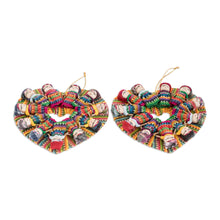 Load image into Gallery viewer, Handwoven Cotton Worry Doll Christmas Ornaments (Set of 2) - Friendship is Love | NOVICA