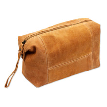 Load image into Gallery viewer, Spice Brown Travel or Cosmetic Bag with Zipper and Strap - El Bajio | NOVICA