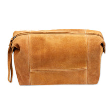 Load image into Gallery viewer, Spice Brown Travel or Cosmetic Bag with Zipper and Strap - El Bajio | NOVICA