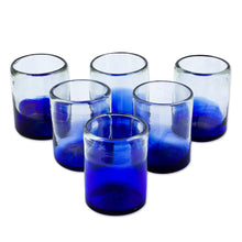 Load image into Gallery viewer, Eco-Friendly Handblown Ombre Blue Juice Glasses (Set of 6) - Jalisco Blue | NOVICA