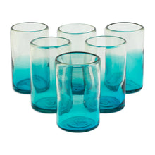 Load image into Gallery viewer, Turquoise Recycled Glass Tumblers from Mexico (Set of 6) - Tall Cooling Aquamarine | NOVICA