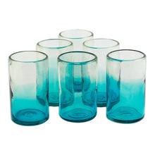 Load image into Gallery viewer, Turquoise Recycled Glass Tumblers from Mexico (Set of 6) - Tall Cooling Aquamarine | NOVICA