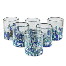 Load image into Gallery viewer, Blue Green and White Spotted Rocks Glasses (Set of 6) - Blue Cool | NOVICA