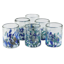Load image into Gallery viewer, Blue Green and White Spotted Rocks Glasses (Set of 6) - Blue Cool | NOVICA