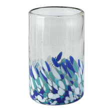 Load image into Gallery viewer, Blue and White Spotted Glass Tumblers from Mexico (Set of 6) - Blown Blue | NOVICA