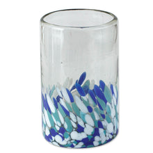 Load image into Gallery viewer, Blue and White Spotted Glass Tumblers from Mexico (Set of 6) - Blown Blue | NOVICA