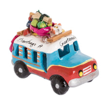 Load image into Gallery viewer, Guatemala 3 Inch Red and Blue Ceramic Bus Figurine - Blue and Red Old Time Bus | NOVICA