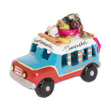 Load image into Gallery viewer, Guatemala 3 Inch Red and Blue Ceramic Bus Figurine - Blue and Red Old Time Bus | NOVICA