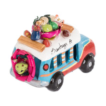 Load image into Gallery viewer, Guatemala 3 Inch Red and Blue Ceramic Bus Figurine - Blue and Red Old Time Bus | NOVICA