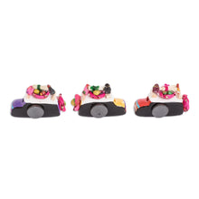 Load image into Gallery viewer, Ceramic Refrigerator Magnets of Guatemalan Buses (Set of 3) - Multicolor Old Time Buses | NOVICA