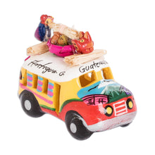 Load image into Gallery viewer, Yellow and Orange Ceramic Bus Decoration from Guatemala - Yellow and Orange Old-Time Bus | NOVICA