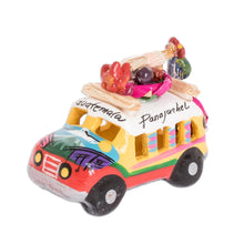 Load image into Gallery viewer, Yellow and Orange Ceramic Bus Decoration from Guatemala - Yellow and Orange Old-Time Bus | NOVICA