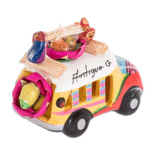 Load image into Gallery viewer, Yellow and Orange Ceramic Bus Decoration from Guatemala - Yellow and Orange Old-Time Bus | NOVICA