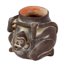 Load image into Gallery viewer, Ceramic Monkey Shaped Jar Replica in Brown from Mexico - Monkeyshines | NOVICA