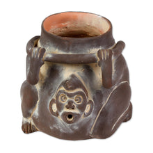 Load image into Gallery viewer, Ceramic Monkey Shaped Jar Replica in Brown from Mexico - Monkeyshines | NOVICA