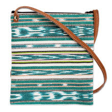 Load image into Gallery viewer, Hand Woven Green and Ivory Sling Purse from Guatemala - Jocotenango Green Tote | NOVICA