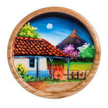 Load image into Gallery viewer, Cedar Wood Hand-Painted Decorative Plate from Costa Rica - Volcano View | NOVICA
