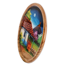 Load image into Gallery viewer, Cedar Wood Hand-Painted Decorative Plate from Costa Rica - Volcano View | NOVICA