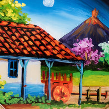Load image into Gallery viewer, Cedar Wood Hand-Painted Decorative Plate from Costa Rica - Volcano View | NOVICA