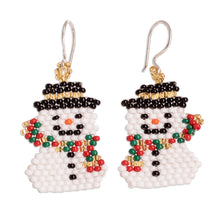 Load image into Gallery viewer, Colorful Handmade Beaded Snowman Christmas Earrings - Snowman Smile | NOVICA