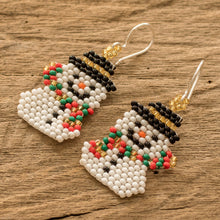 Load image into Gallery viewer, Colorful Handmade Beaded Snowman Christmas Earrings - Snowman Smile | NOVICA