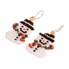 Load image into Gallery viewer, Colorful Handmade Beaded Snowman Christmas Earrings - Snowman Smile | NOVICA