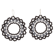Load image into Gallery viewer, Black Metallic and Clear Beaded Dangle Earrings - Shadow Glow | NOVICA