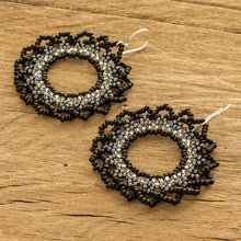 Load image into Gallery viewer, Black Metallic and Clear Beaded Dangle Earrings - Shadow Glow | NOVICA