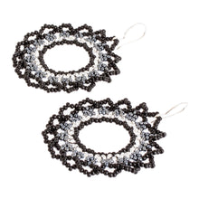 Load image into Gallery viewer, Black Metallic and Clear Beaded Dangle Earrings - Shadow Glow | NOVICA