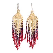 Load image into Gallery viewer, Glass Beaded Waterfall Earrings in Gold and Red - Rain of Fire | NOVICA