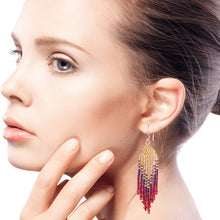 Load image into Gallery viewer, Glass Beaded Waterfall Earrings in Gold and Red - Rain of Fire | NOVICA