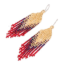 Load image into Gallery viewer, Glass Beaded Waterfall Earrings in Gold and Red - Rain of Fire | NOVICA