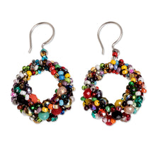 Load image into Gallery viewer, Multicolored Glass Bead and Crystal Circular Dangle Earrings - Bauble Happiness | NOVICA