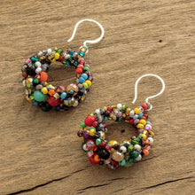 Load image into Gallery viewer, Multicolored Glass Bead and Crystal Circular Dangle Earrings - Bauble Happiness | NOVICA