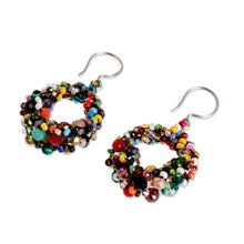 Load image into Gallery viewer, Multicolored Glass Bead and Crystal Circular Dangle Earrings - Bauble Happiness | NOVICA