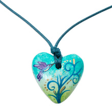 Load image into Gallery viewer, Papier Mache Hummingbird Pendant Necklace from Mexico - Sky Hummingbird | NOVICA
