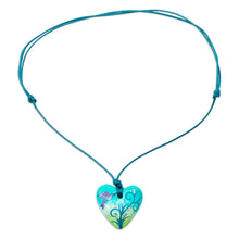 Load image into Gallery viewer, Papier Mache Hummingbird Pendant Necklace from Mexico - Sky Hummingbird | NOVICA