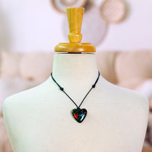 Load image into Gallery viewer, Hand Painted Heart Shaped Hummingbird Pendant Necklace - Night Hummingbird Heart | NOVICA