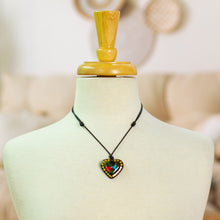 Load image into Gallery viewer, Hand Painted Heart Shaped Hummingbird Pendant Necklace - Golden Night Hummingbird | NOVICA