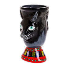 Load image into Gallery viewer, Hand-Painted Ceramic Flower Pot - Top Cat in Black | NOVICA