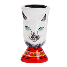 Load image into Gallery viewer, Guatemalan Ceramic Flower Pot - Top Cat in White | NOVICA