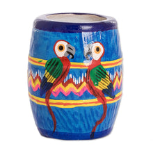 Load image into Gallery viewer, Hand-painted Ceramic Mini Flower Pot Crafted in Guatemala - Colorful Macaws | NOVICA