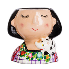 Load image into Gallery viewer, Guatemalan Handpainted Woman-shaped Mini Ceramic Flower Pot - Maria Dreaming | NOVICA