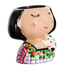 Load image into Gallery viewer, Guatemalan Handpainted Woman-shaped Mini Ceramic Flower Pot - Maria Dreaming | NOVICA