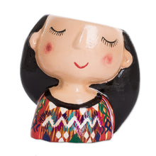 Load image into Gallery viewer, Handpainted Mini Ceramic Flower Pot in the Shape of a Woman - Julia Dreaming | NOVICA
